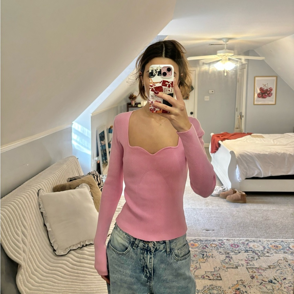 Pink scalloped long sleeve top